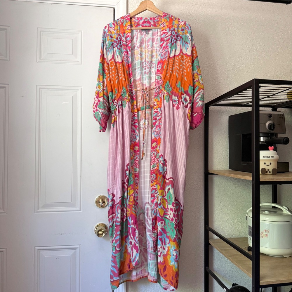 CONDITIONS APPLY‎ floral duster kimono tie waist midi cardigan cover up boho